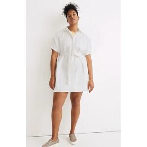 MADEWELL White Denim Seamed Courier Tie-Waist Shirtdress Women's Size Medium NWT
